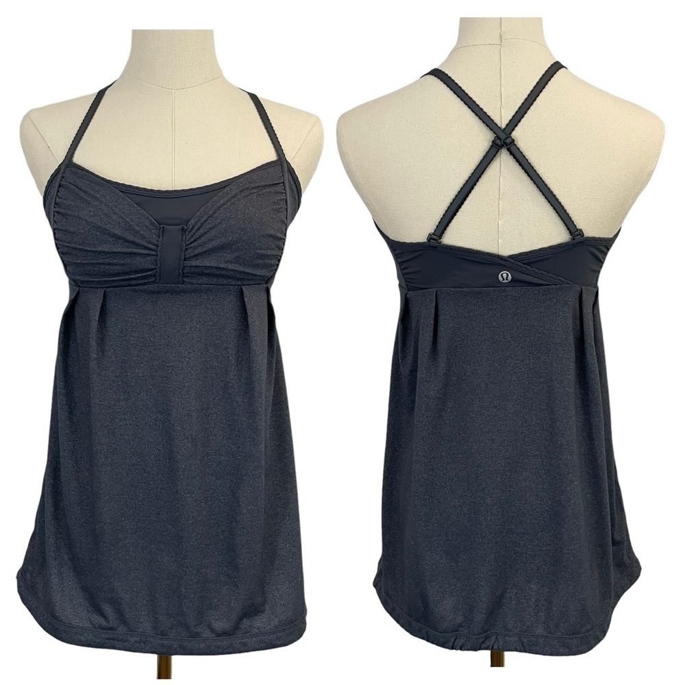 Lululemon Graceful Flow Tank Womens 6 Grey Athletic Top Built In Bra Support EUC
